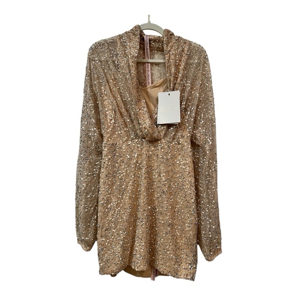 Mac Duggal Short Wedding Guest Dress 10790 , NWT Size 8 Sequin Nude color - Picture 4 of 14